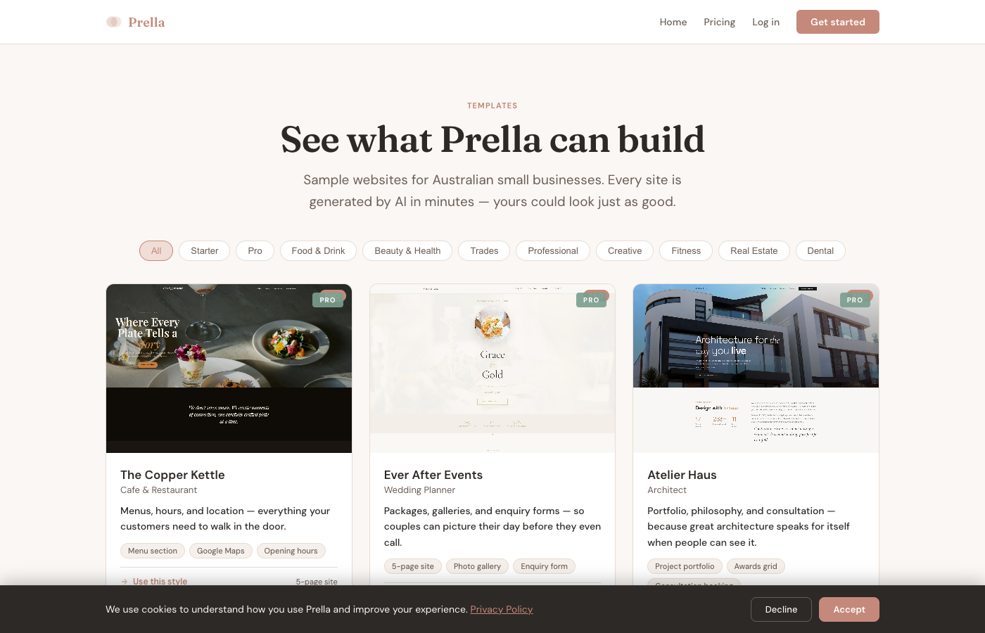 Browse premium templates in the Prella template gallery